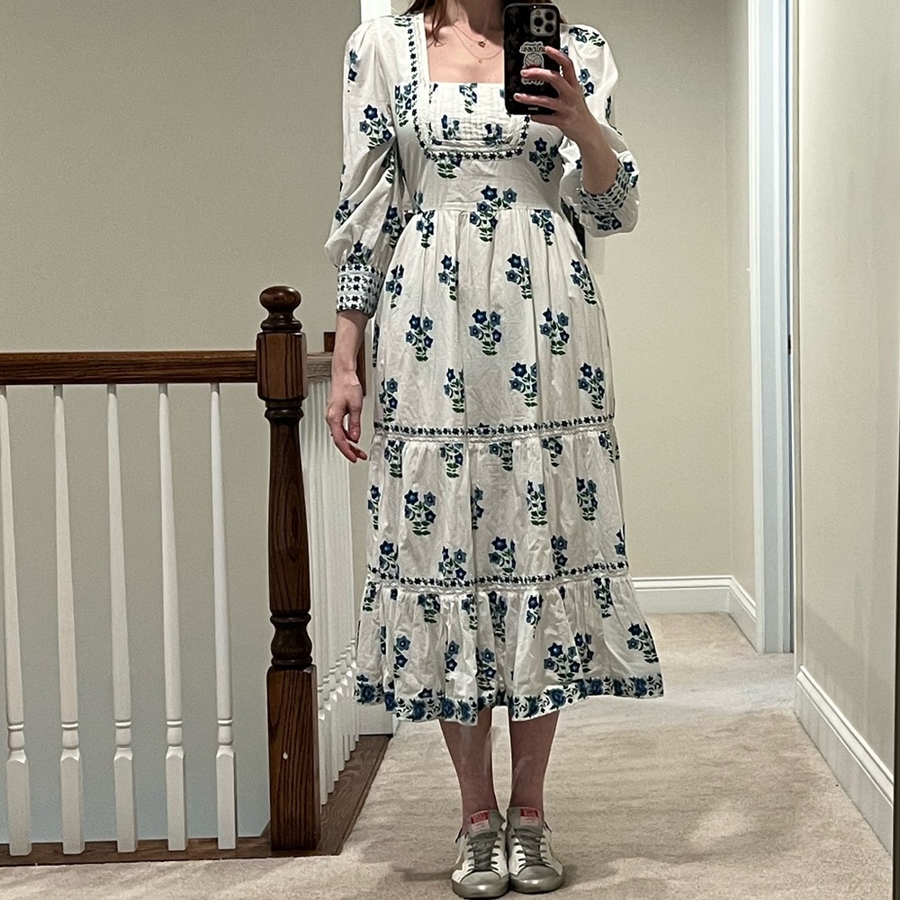 Pointy City Print 3 Quater Sleeve Floral White Dress